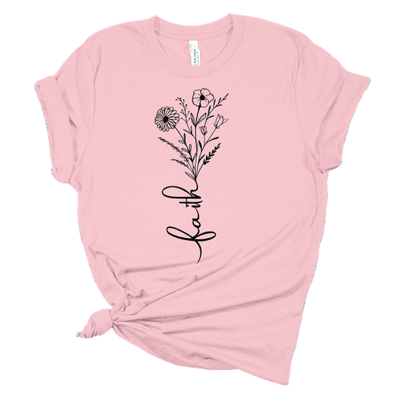 Trenz Shirt Company Faith Floral Bouquet Unisex Ladies Design Christian T-shirt Graphic Tee-Light Pink-small
