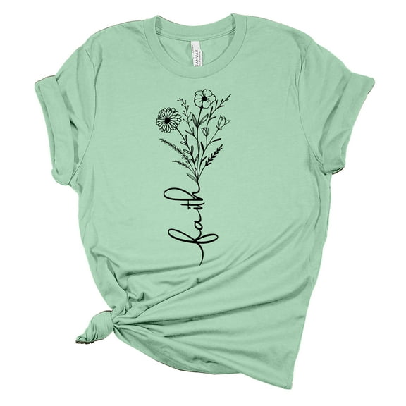 Trenz Shirt Company Faith Floral Bouquet Unisex Ladies Design Christian T-shirt Graphic Tee-Mint-medium