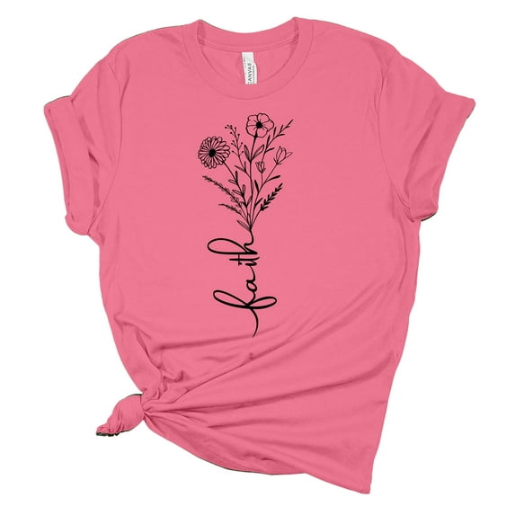 Trenz Shirt Company Faith Floral Bouquet Unisex Ladies Design Christian T-shirt Graphic Tee-Pink-medium