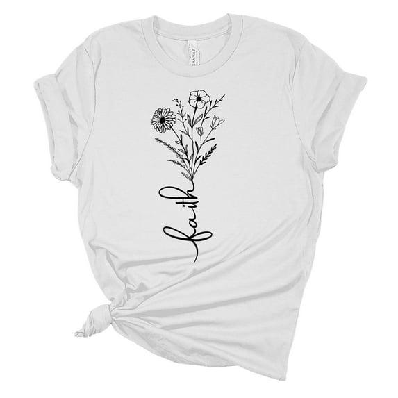 Trenz Shirt Company Faith Floral Bouquet Unisex Ladies Design Christian T-shirt Graphic Tee-White-4xl
