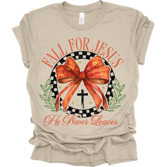 Trenz Shirt Company Fall For Jesus He Never Leaves Short Sleeve T-shirt-Heather Dust-Large