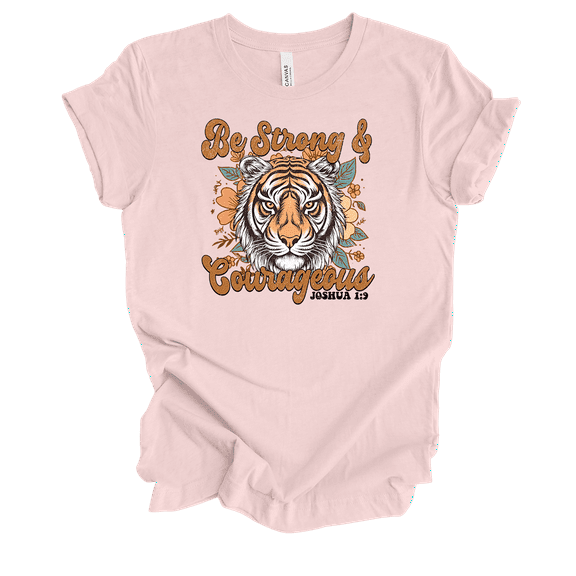 Trenz Shirt Company Fear Not Be Strong And Courageous Joshua 1:9 Womens Christian Short Sleeve T-shirt-Soft Pink-small