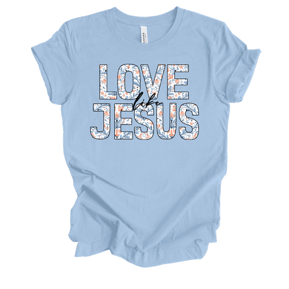 Trenz Shirt Company Fear Not Floral Love Like Jesus Womens Christian Short Sleeve T-shirt-Baby Blue-medium
