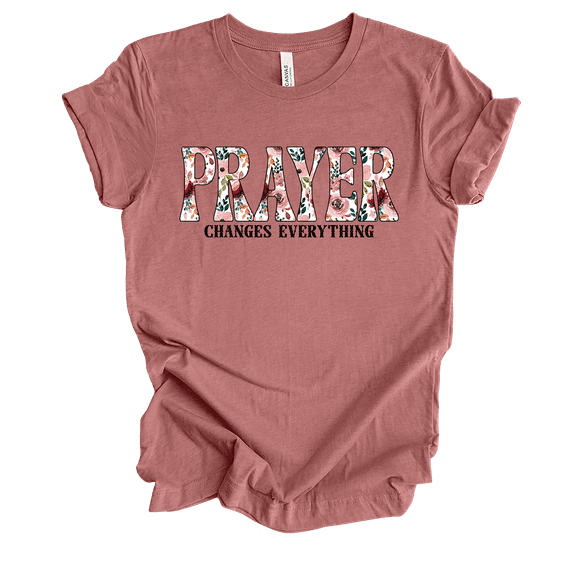 Trenz Shirt Company Fear Not Floral Prayer Changes Everything Womens Christian Short Sleeve T-shirt-Heather Mauve-medium