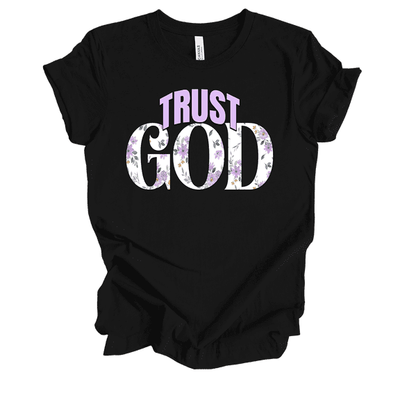 Trenz Shirt Company Fear Not Floral Spring Design Trust God Womens Christian Short Sleeve T-shirt-Black-large