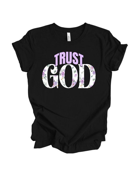 Fear Not Floral Spring Design Trust God Womens Christian Short Sleeve T-shirt-Black-xl