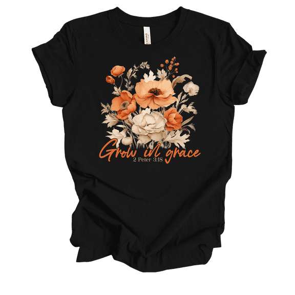 Trenz Shirt Company Fear Not Grow In Grace Flowers 2 Peter 3:18 Womens Christian Short Sleeve T-shirt-Black-4xl