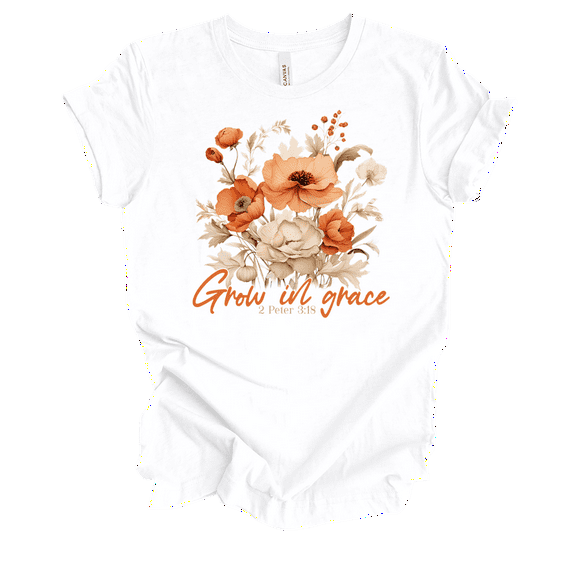 Trenz Shirt Company Fear Not Grow In Grace Flowers 2 Peter 3:18 Womens Christian Short Sleeve T-shirt-White-medium