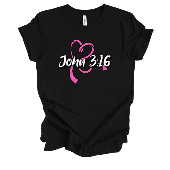 Trenz Shirt Company Fear Not Heart Ribbon John 3:16 Womens Christian Short Sleeve T-shirt-Black-medium