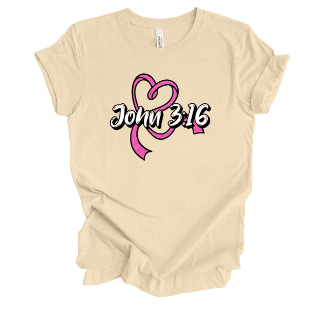 Trenz Shirt Company Fear Not Heart Ribbon John 3:16 Womens Christian Short Sleeve T-shirt-Soft Cream-medium