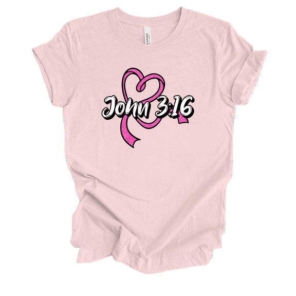 Trenz Shirt Company Fear Not Heart Ribbon John 3:16 Womens Christian Short Sleeve T-shirt-Soft Pink-medium