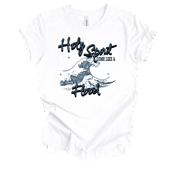 Trenz Shirt Company Fear Not Holy Spirit Come Like A Flood Ocean Waves Womens Christian Short Sleeve T-shirt-White-medium