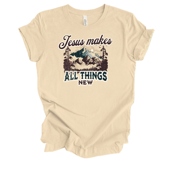 Trenz Shirt Company Fear Not Jesus Makes All Things New Mountain View Womens Christian Short Sleeve T-shirt-Soft Cream-xl