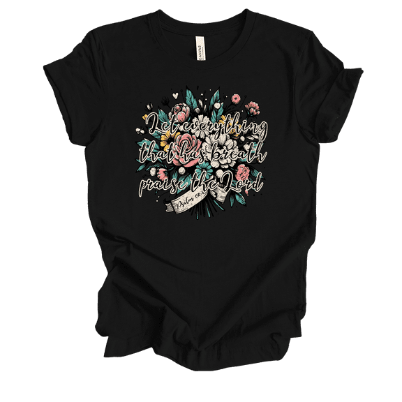 Trenz Shirt Company Fear Not Let Everything That Has Breath Praise The Lord Womens Christian Short Sleeve T-shirt-Black-medium