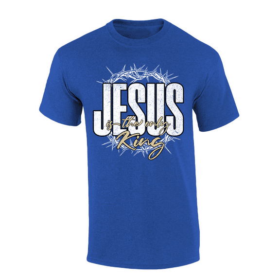 Trenz Shirt Company Fear Not Men's Christian Graphic T-Shirt - Jesus Is The Only King, Thorn Crown Design-Antique Royal-large