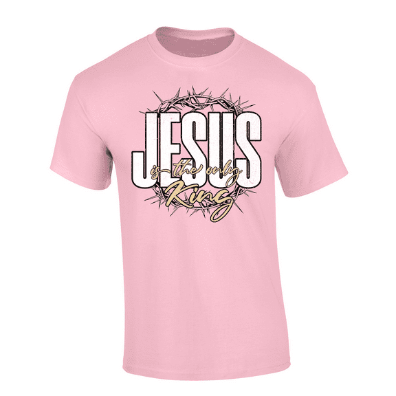 Trenz Shirt Company Fear Not Men's Christian Graphic T-Shirt - Jesus Is The Only King, Thorn Crown Design-Light Pink-medium