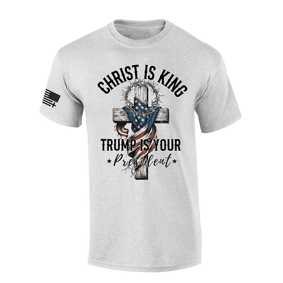 Trenz Shirt Company Fear Not Men's Graphic T-Shirt - Christ Is King, 47th Is Your President American Flag Cross Design-Ash-large