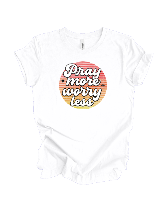 Fear Not Pray More Worry Less Womens Christian Short Sleeve T-shirt-White-medium