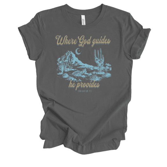 Trenz Shirt Company Fear Not Where God Guides He Provides Isaiah 58:11 Womens Christian Short Sleeve T-shirt-Asphalt-xl