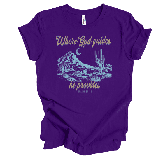 Trenz Shirt Company Fear Not Where God Guides He Provides Isaiah 58:11 Womens Christian Short Sleeve T-shirt-Purple-large