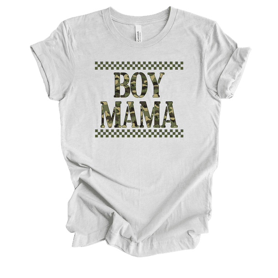 Trenz Shirt Company Fear Not Womens Cute Camo Checker Print Mama Boy Short Sleeve T-Shirt-Ash-3X-Large