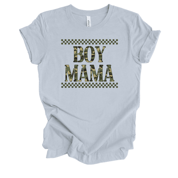 Trenz Shirt Company Fear Not Womens Cute Camo Checker Print Mama Boy Short Sleeve T-Shirt-Light Blue-Medium