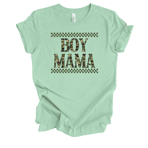Trenz Shirt Company Fear Not Womens Cute Camo Checker Print Mama Boy Short Sleeve T-Shirt-Mint-Medium