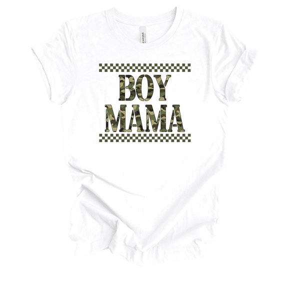 Trenz Shirt Company Fear Not Womens Cute Camo Checker Print Mama Boy Short Sleeve T-Shirt-White-Small