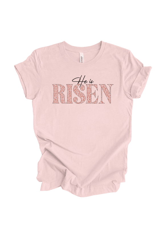 Fear Not Womens Cute Christian He Is Risen Bible Verse Short Sleeve T-Shirt-Soft Pink-Small