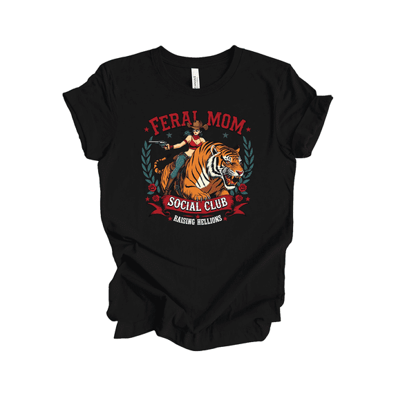 Trenz Shirt Company Feral Moms Social Club Raising Hellions Cute Casual Funny, Mothers Day Gifts For Mom, Black-Medium