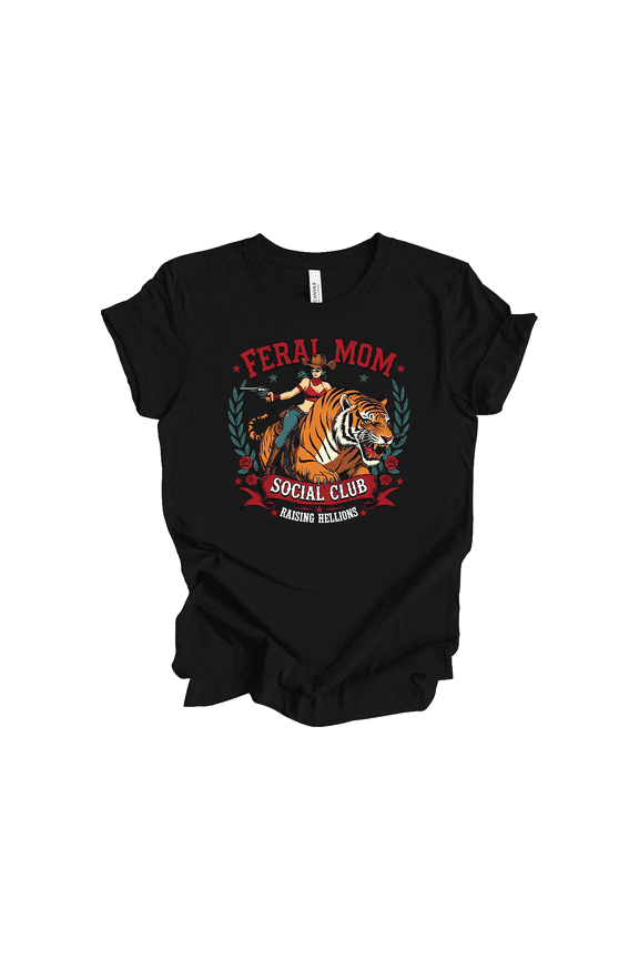 Feral Moms Social Club Raising Hellions Cute Casual Funny, Mothers Day Gifts For Mom, Black-Medium