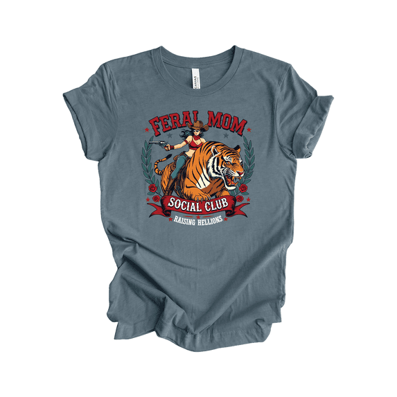 Trenz Shirt Company Feral Moms Social Club Raising Hellions Cute Casual Funny, Mothers Day Gifts For Mom, Heather Slate-X-Large