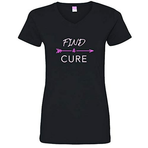 Trenz Shirt Company Find A Cure Ladies V-Neck Jersey Tee-Black-Small