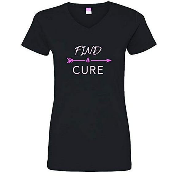 Trenz Shirt Company Find A Cure Ladies V-Neck Jersey Tee-Black-XXL