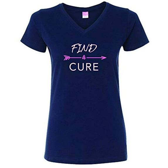 Trenz Shirt Company Find A Cure Ladies V-Neck Jersey Tee-Navy-XXL