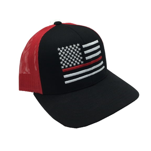 Trenz Shirt Company Firefighter Flag Trucker Hat, Black/Red