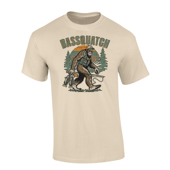 Trenz Shirt Company Fishing Bigfoot Hunting Bassquatch Mens Short-Sleeve T-Shirt-Sand-xxl
