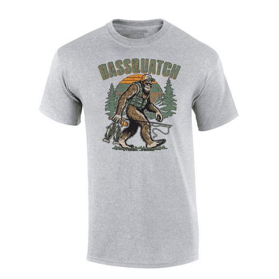 Trenz Shirt Company Fishing Bigfoot Hunting Bassquatch Mens Short-Sleeve T-Shirt-Sports Grey-5xl