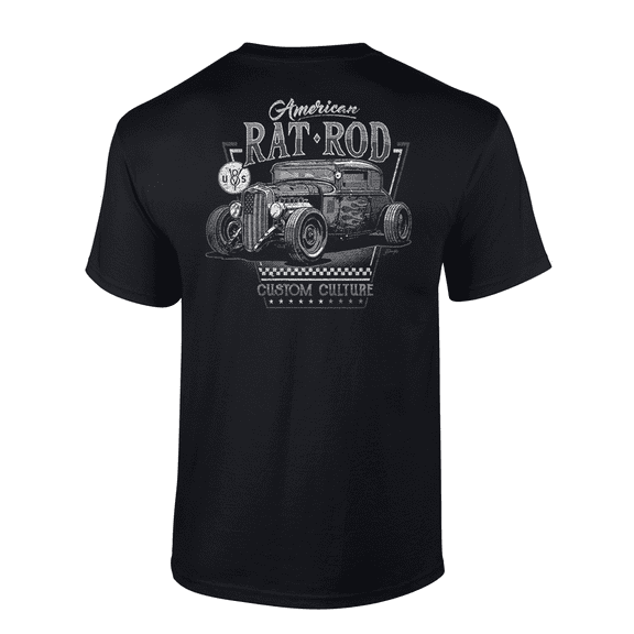 Trenz Shirt Company Flamed American Rat Rod Custom Culture Short Sleeve Mens Graphic T-Shirt-Black-4xl