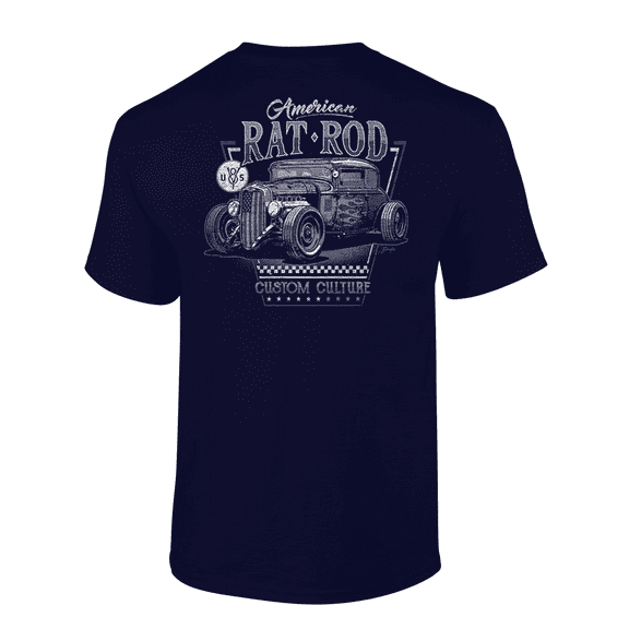 Trenz Shirt Company Flamed American Rat Rod Custom Culture Short Sleeve Mens Graphic T-Shirt-Navy-small