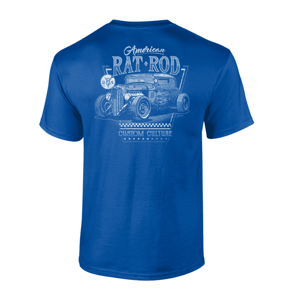 Trenz Shirt Company Flamed American Rat Rod Custom Culture Short Sleeve Mens Graphic T-Shirt-Royal-small