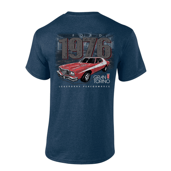 Trenz Shirt Company Ford 1976 Gran Torino Legendary Performance Graphic Short-Sleeve Mens T-Shirt-Heather Navy-medium