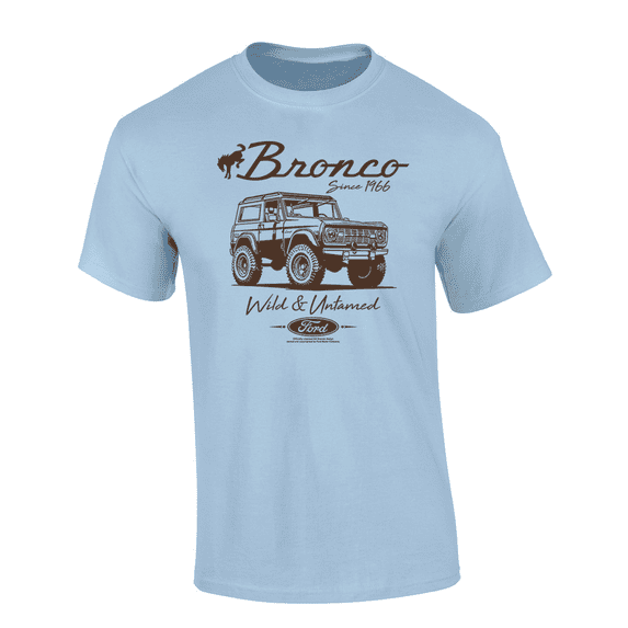 Trenz Shirt Company Ford Bronco Since 1966 Wild & Untamed Short Sleeve T-shirt Graphic Tee-Light Blue-small