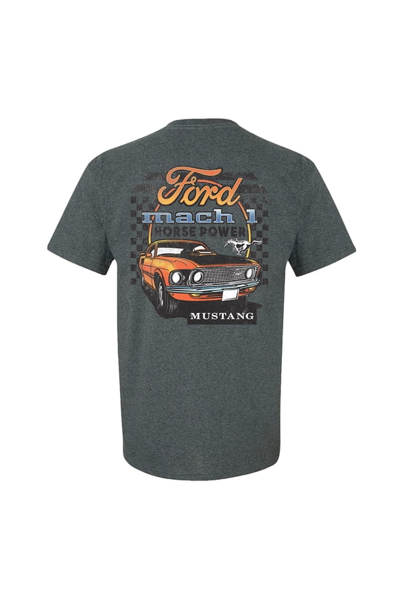 Ford Mach Horse Power Mustang Classic Short Sleeve T-shirt- Dark Heather-Medium