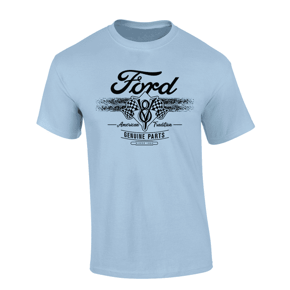 Trenz Shirt Company Ford Motor Co. American Tradition Genuine Parts Short-Sleeve Mens T-Shirt-Light Blue-medium