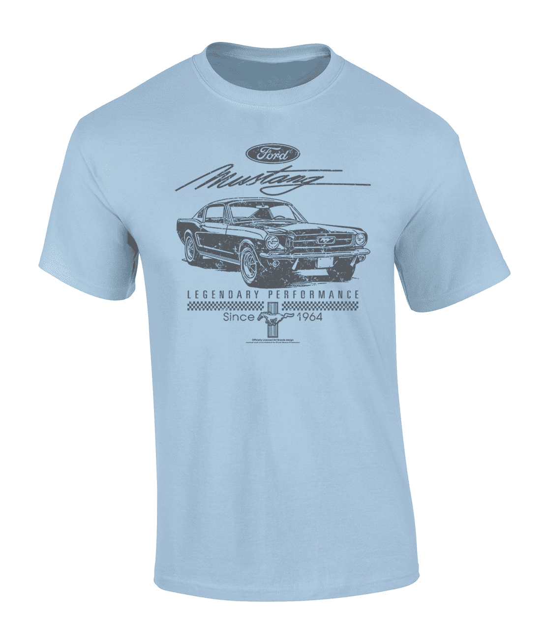 Trenz Shirt Company Ford Mustang Legendary Performance Since 1964 Short Sleeve T-shirt Graphic Tee-Light Blue-medium