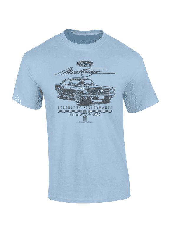 Ford Mustang Legendary Performance Since 1964 Short Sleeve T-shirt Graphic Tee-Light Blue-xl