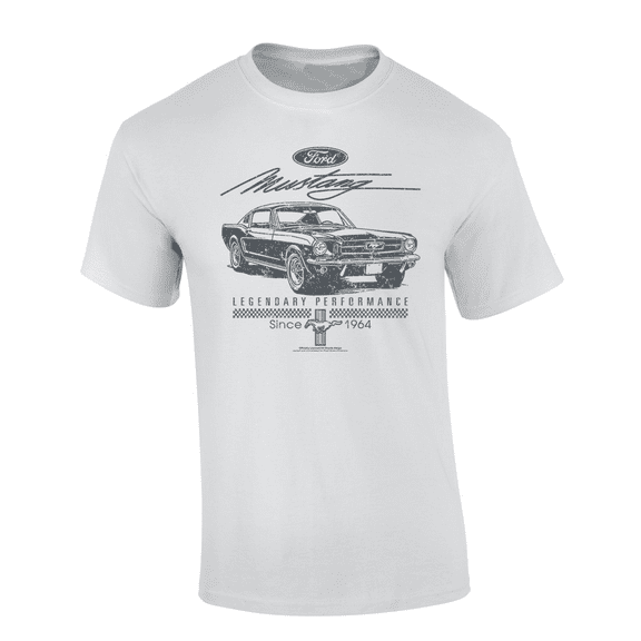 Trenz Shirt Company Ford Mustang Legendary Performance Since 1964 Short Sleeve T-shirt Graphic Tee-White-large