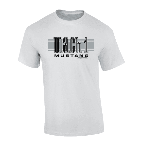 Trenz Shirt Company Ford Striped Mach 1 Mustang Short Sleeve T-shirt Graphic Tee-White-large