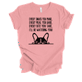 thumbnail image 1 of Trenz Shirt Company French Bulldog Every Snack You Make I'll Be Watching You Puppy Eyes Short Sleeve Ladies Graphic T-Shirt-Pink-medium, 1 of 1